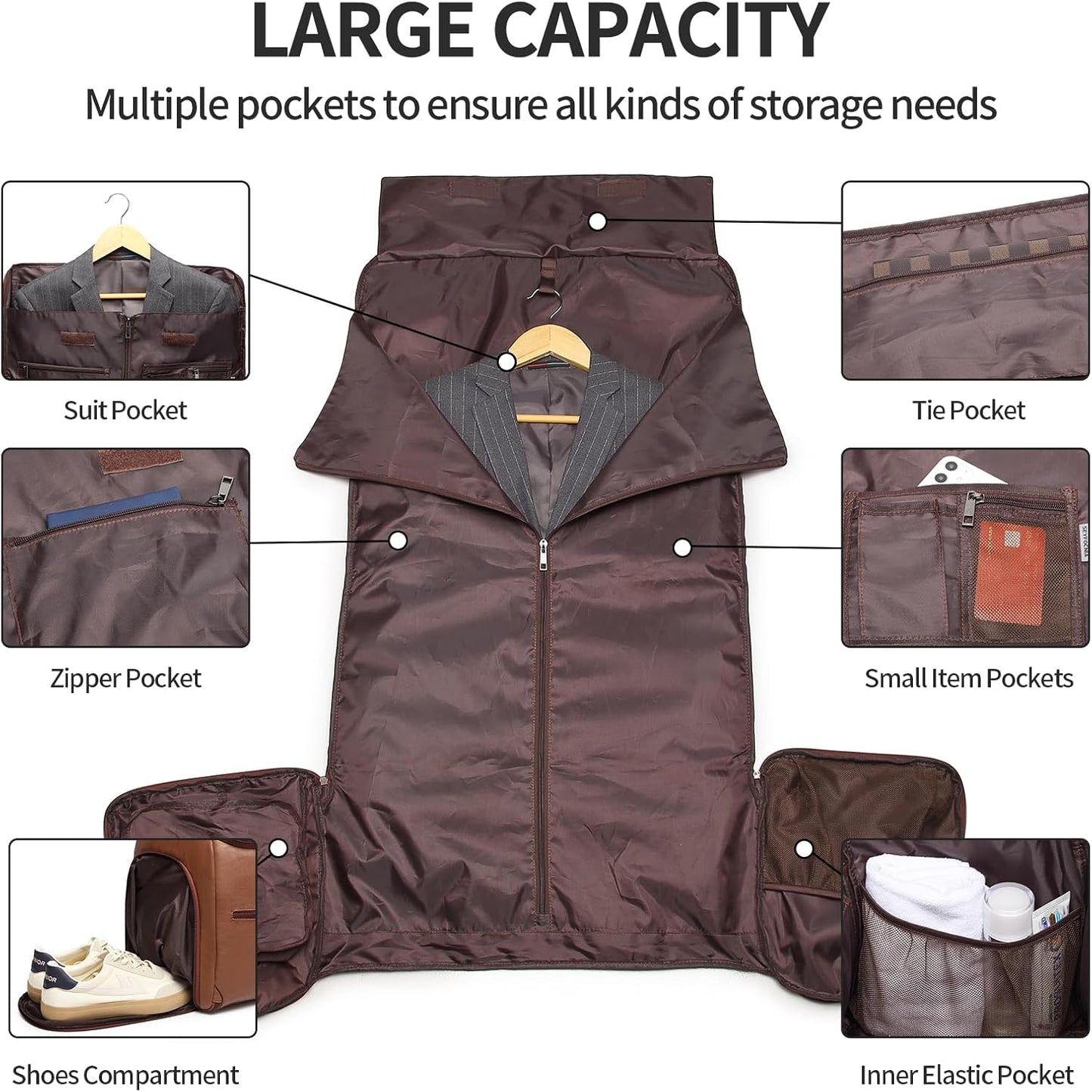 Dluxe Ave. Convertible Travel Duffel Bag/ 2 in 1 Hanging Suitcase Suit/ Business Travel Bag/ Brown