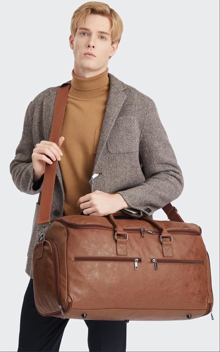 Dluxe Ave. Convertible Travel Duffel Bag/ 2 in 1 Hanging Suitcase Suit/ Business Travel Bag/ Brown
