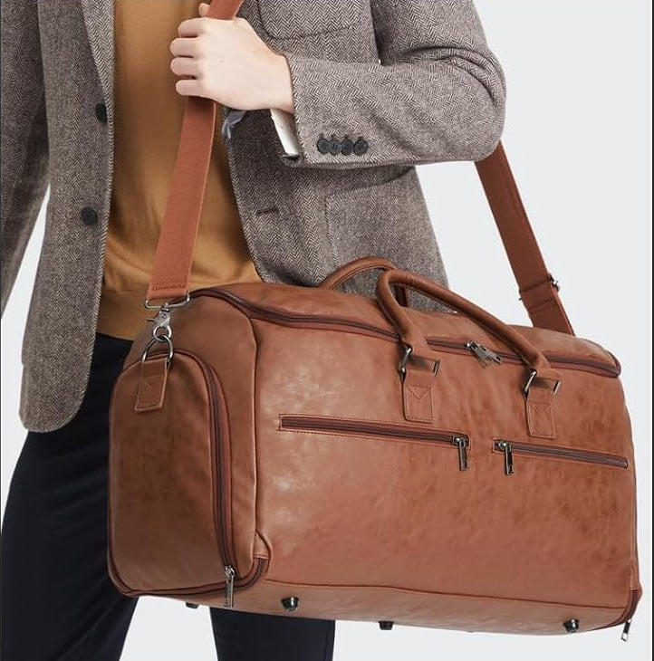 Dluxe Ave. Convertible Travel Duffel Bag/ 2 in 1 Hanging Suitcase Suit/ Business Travel Bag/ Brown