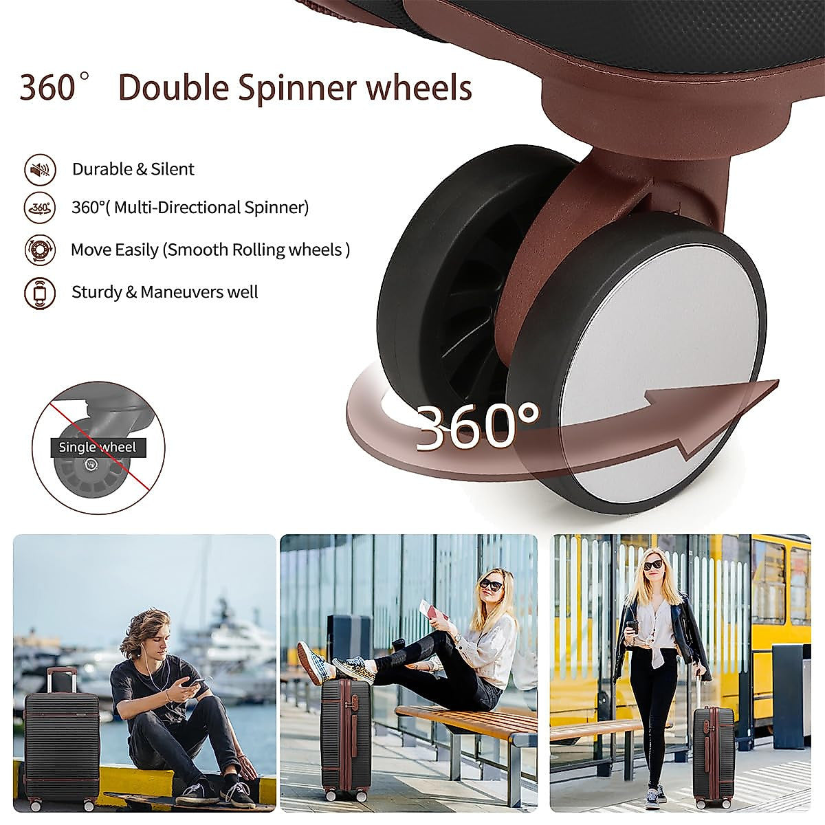 Dluxe 6 Piece with two Cosmetic Case Expandable(Only 28 & 24")/ with 360° Spinner Wheels (Black)