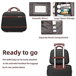 Dluxe 6 Piece with two Cosmetic Case Expandable(Only 28 & 24")/ with 360° Spinner Wheels (Black)