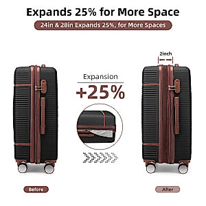 Dluxe 6 Piece with two Cosmetic Case Expandable(Only 28 & 24")/ with 360° Spinner Wheels (Black)
