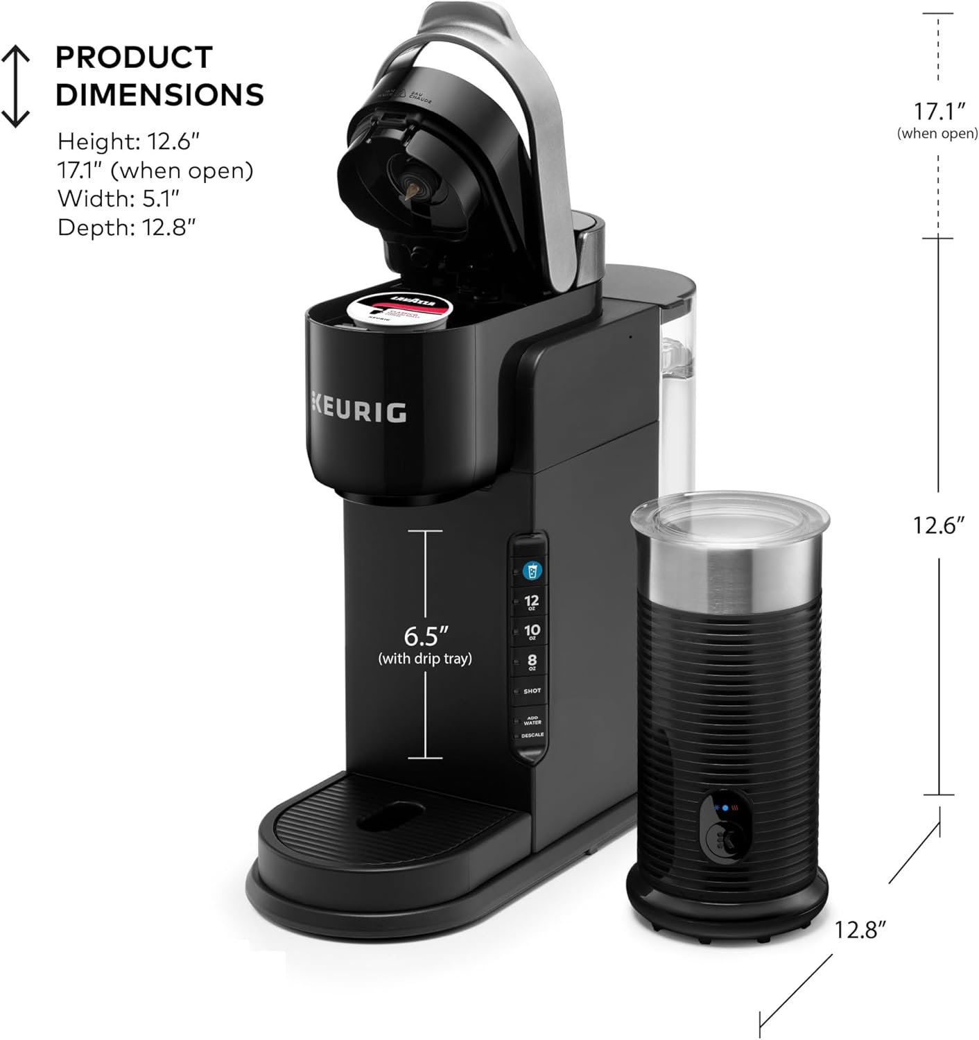 Dluxe Ave. Keurig K-Café Barista Bar Single Serve Coffee Maker and Frother with 3 Brew Black