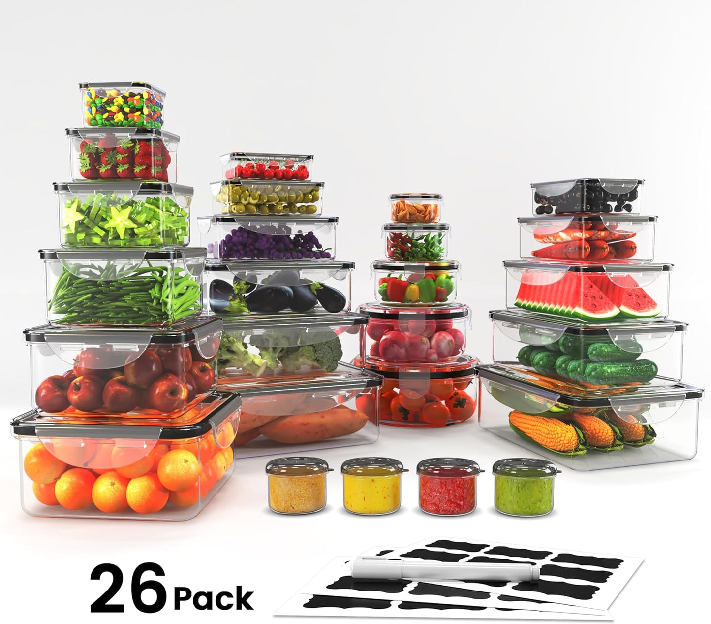 Dluxe Ave. 52 Pack Large Food Storage Containers with Lids/Total 640 Oz 85 OZ to Small Box(26 Boxes26 Lids)