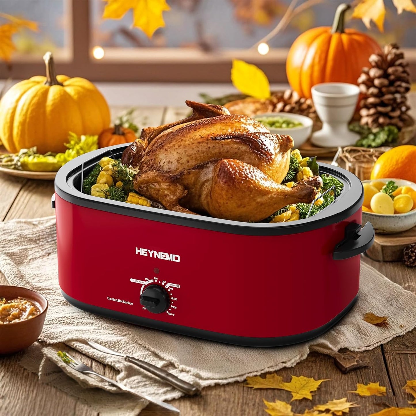 Dluxe Ave. 26 Quart Electric Roaster Oven with Visible & Self-Basting Lid, Stainless Steel, Red