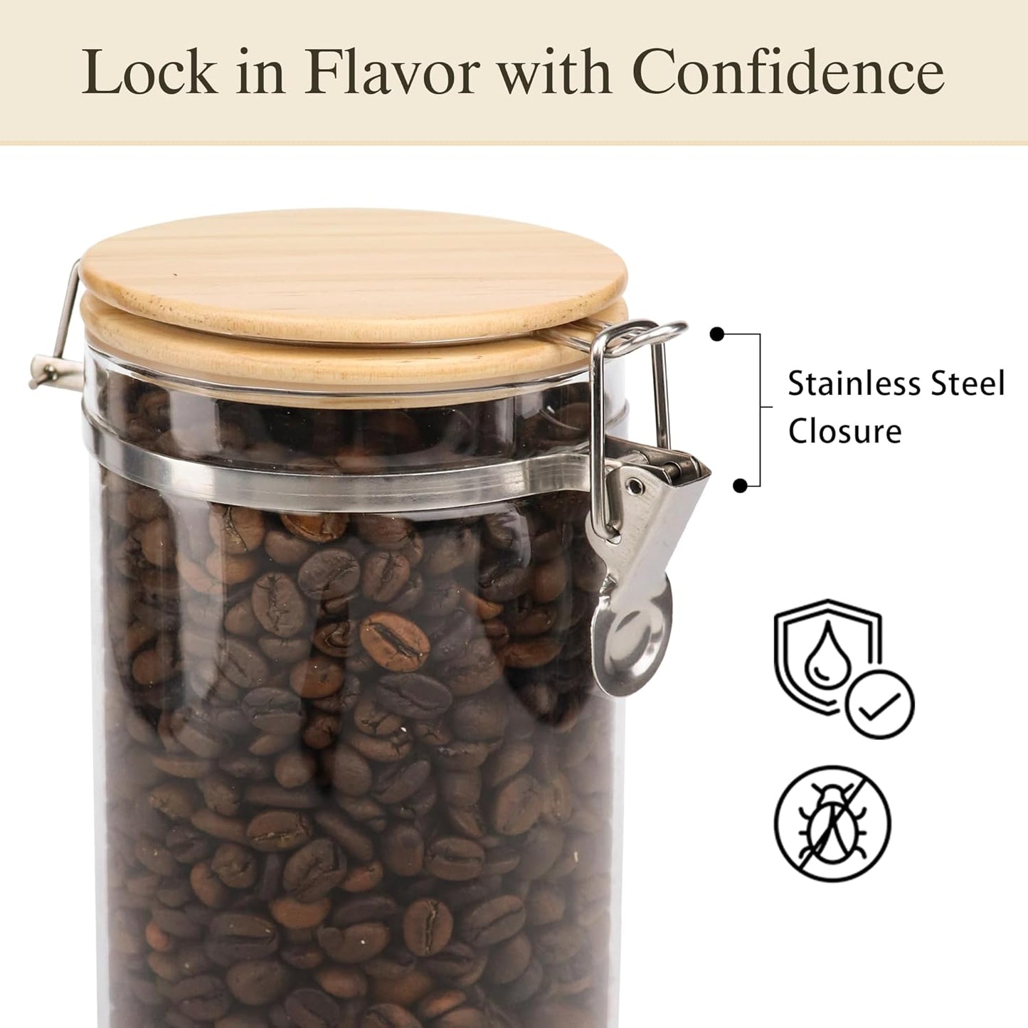 Dluxe Ave. EQEY Glass Storage Jars Set Elegant Containers with Airtight Bamboo Lids Perfect for Kitchen Organization - Flour Rice Pasta Sugar Coffee Beans Accessories Included (Coffee Jar x 2)