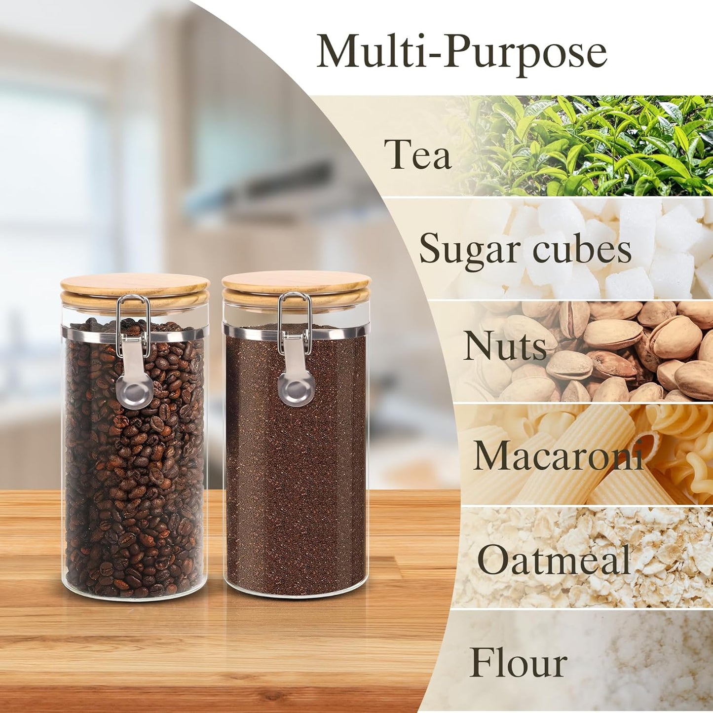 Dluxe Ave. EQEY Glass Storage Jars Set Elegant Containers with Airtight Bamboo Lids Perfect for Kitchen Organization - Flour Rice Pasta Sugar Coffee Beans Accessories Included (Coffee Jar x 2)