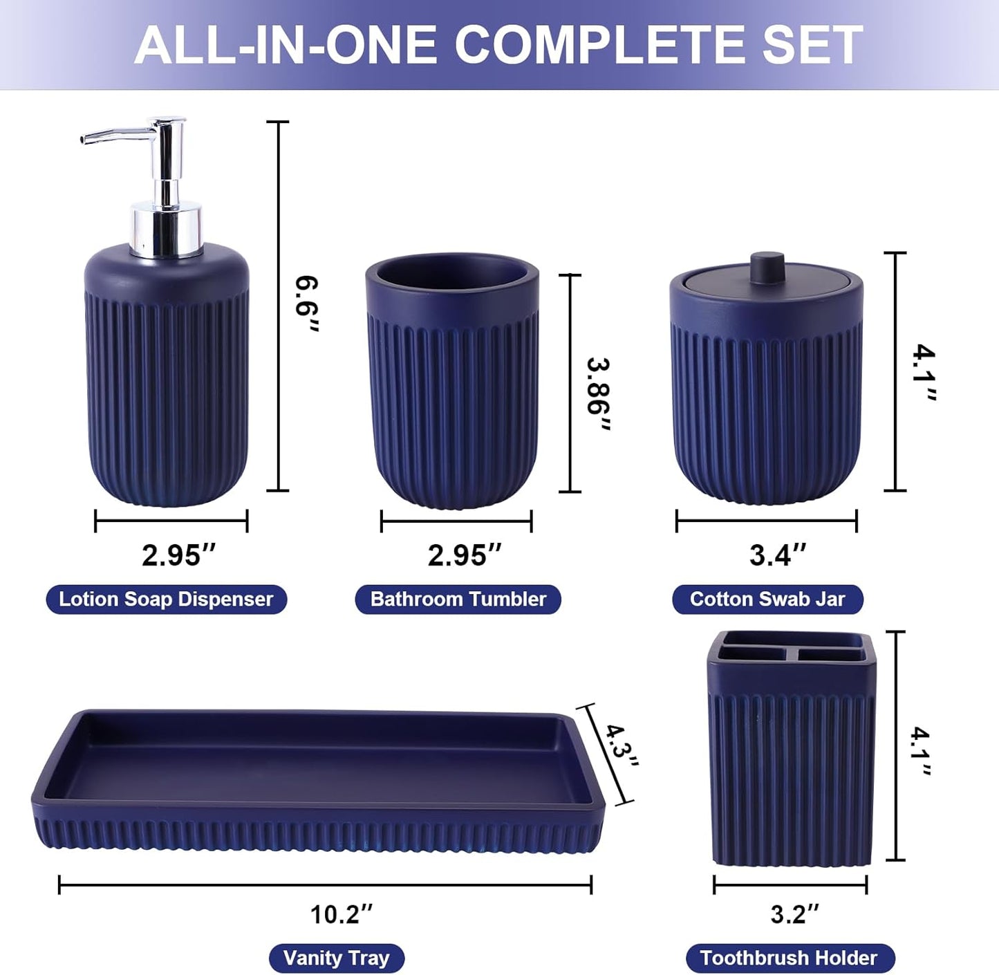 Dluxe Ave. XLHOMO Resin Navy Blue Bathroom Accessories Set 5 Pcs