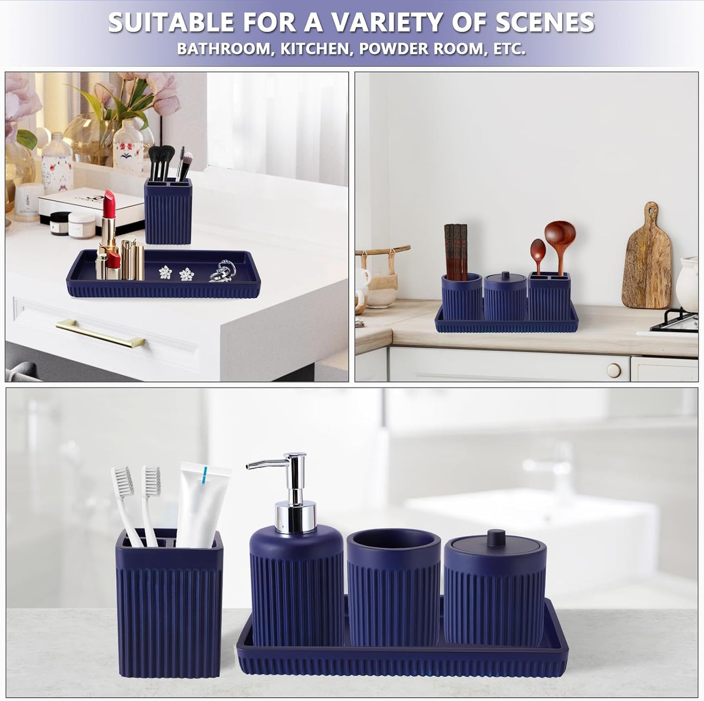 Dluxe Ave. XLHOMO Resin Navy Blue Bathroom Accessories Set 5 Pcs