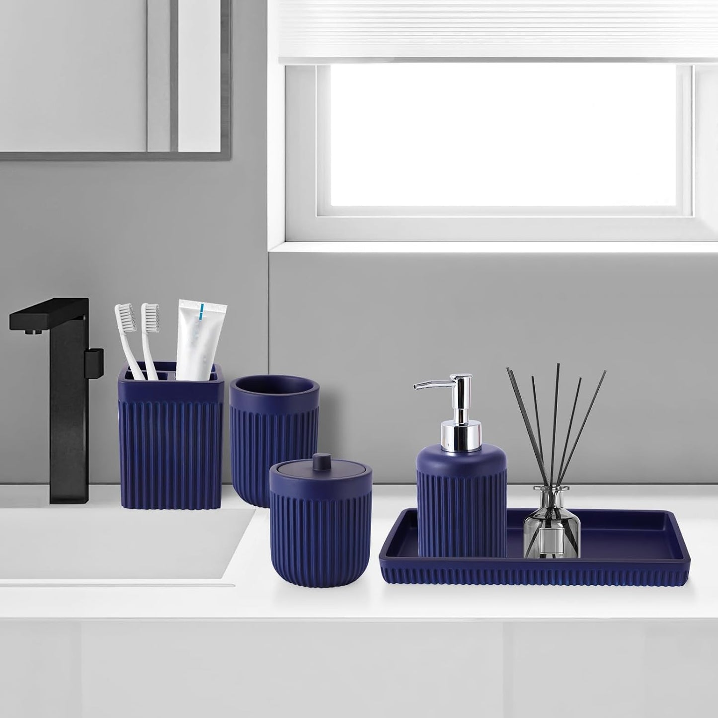 Dluxe Ave. XLHOMO Resin Navy Blue Bathroom Accessories Set 5 Pcs