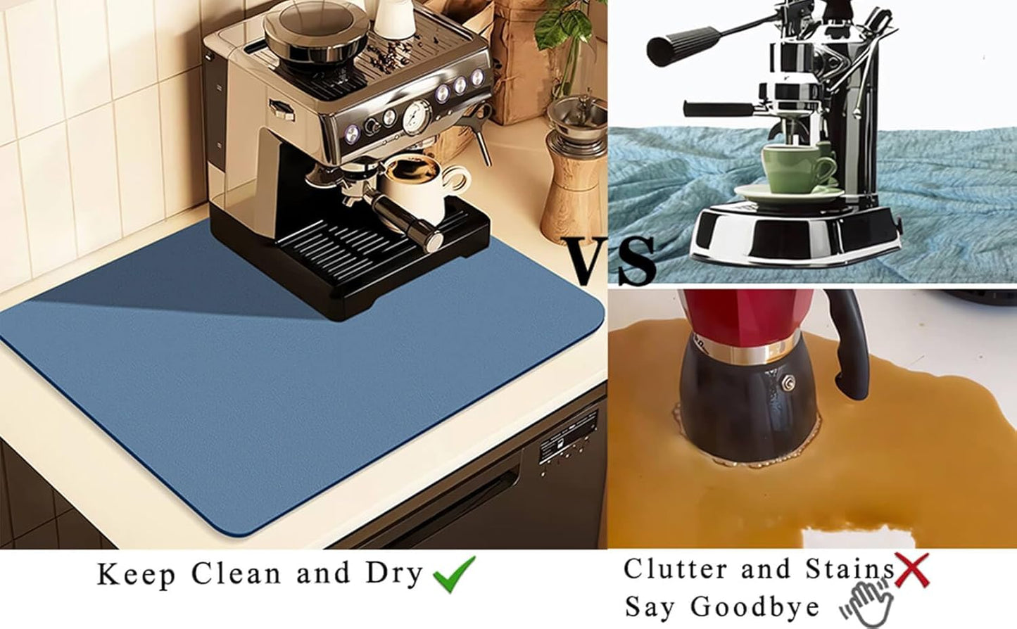 Dluxe Ave. Coffee Mat for Countertops/ (Blue) 12"x19"