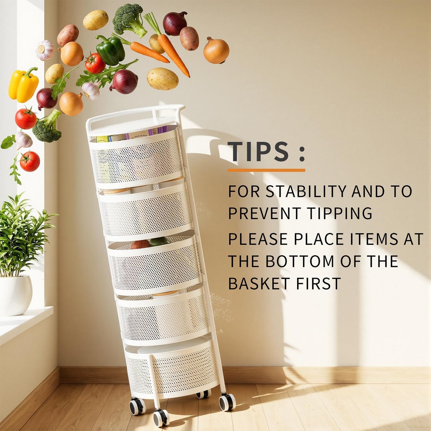 Dluxe Ave. Rotating Fruit Basket 5-Tier/ Metal Sturdy Kitchen Storage Rack (White)