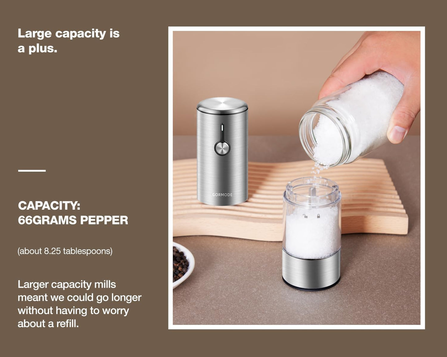 Dluxe Ave. Large Capacity Rechargeable Electric Salt and Pepper Grinder Set -USB Charging Port (Out of Stock)