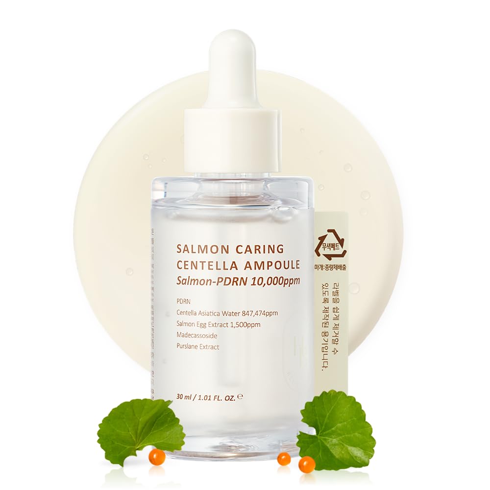 Dluxe Ave. HEVEBLUE Salmon Caring Centella Ampoule - Salmon PDRN Salmon Egg Extract Centella Madecassoside Calming Soothing Restore and Rejuvenate Damaged Skin Low Irritation Korean Skincare