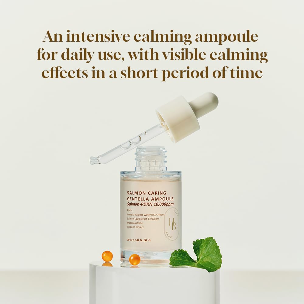 Dluxe Ave. HEVEBLUE Salmon Caring Centella Ampoule - Salmon PDRN Salmon Egg Extract Centella Madecassoside Calming Soothing Restore and Rejuvenate Damaged Skin Low Irritation Korean Skincare