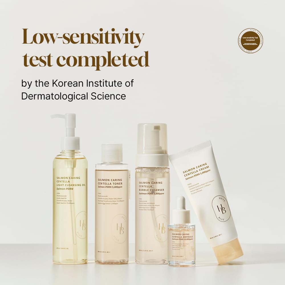 Dluxe Ave. HEVEBLUE Salmon Caring Centella Ampoule - Salmon PDRN Salmon Egg Extract Centella Madecassoside Calming Soothing Restore and Rejuvenate Damaged Skin Low Irritation Korean Skincare