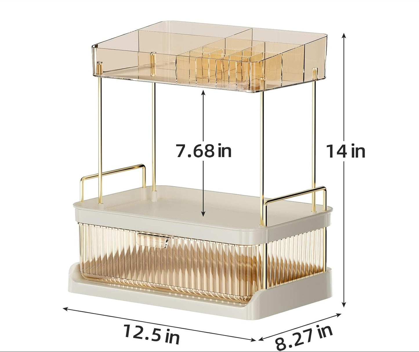 Dluxe Ave. YCIA&DONE 2 Tiers Bathroom Counter Organizer with DrawerLarge Capacity Vanity OrganizerMulti Makeup Organizer CountertopPerfume OrganizerSkincare Organizers (Amber Gold)