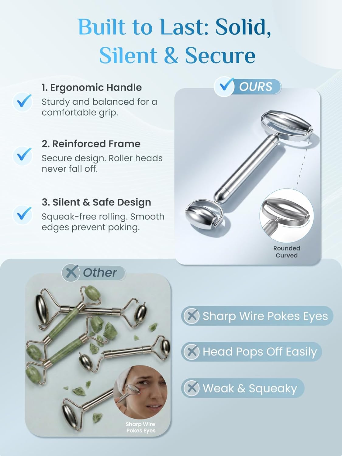 Dluxe Ave. Rena Chris Face Roller & Gua Sha Set Stainless Steel Massage Tools for Jawline Sculpting and Puffiness Reducing Beauty & Skincare