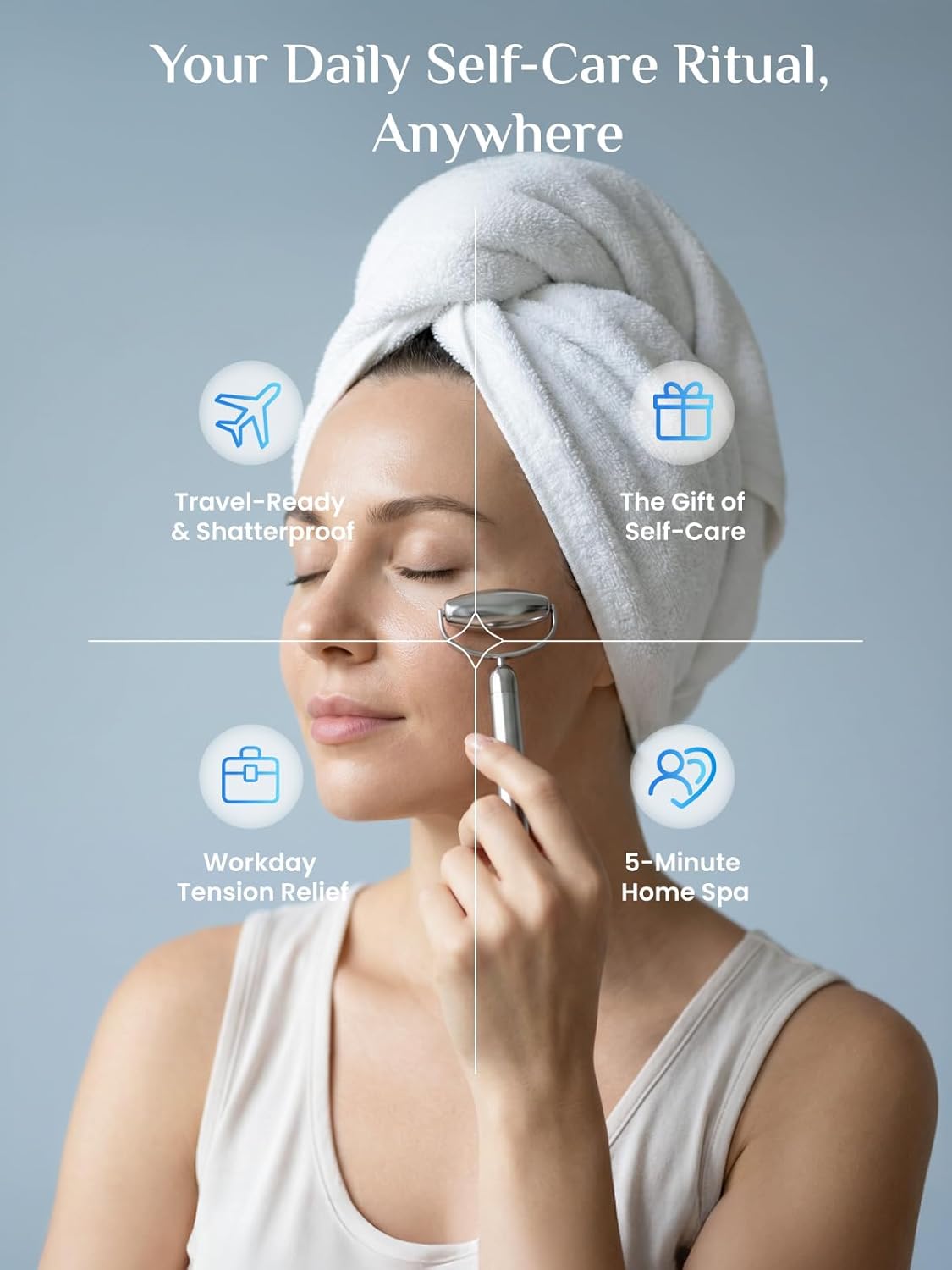 Dluxe Ave. Rena Chris Face Roller & Gua Sha Set Stainless Steel Massage Tools for Jawline Sculpting and Puffiness Reducing Beauty & Skincare