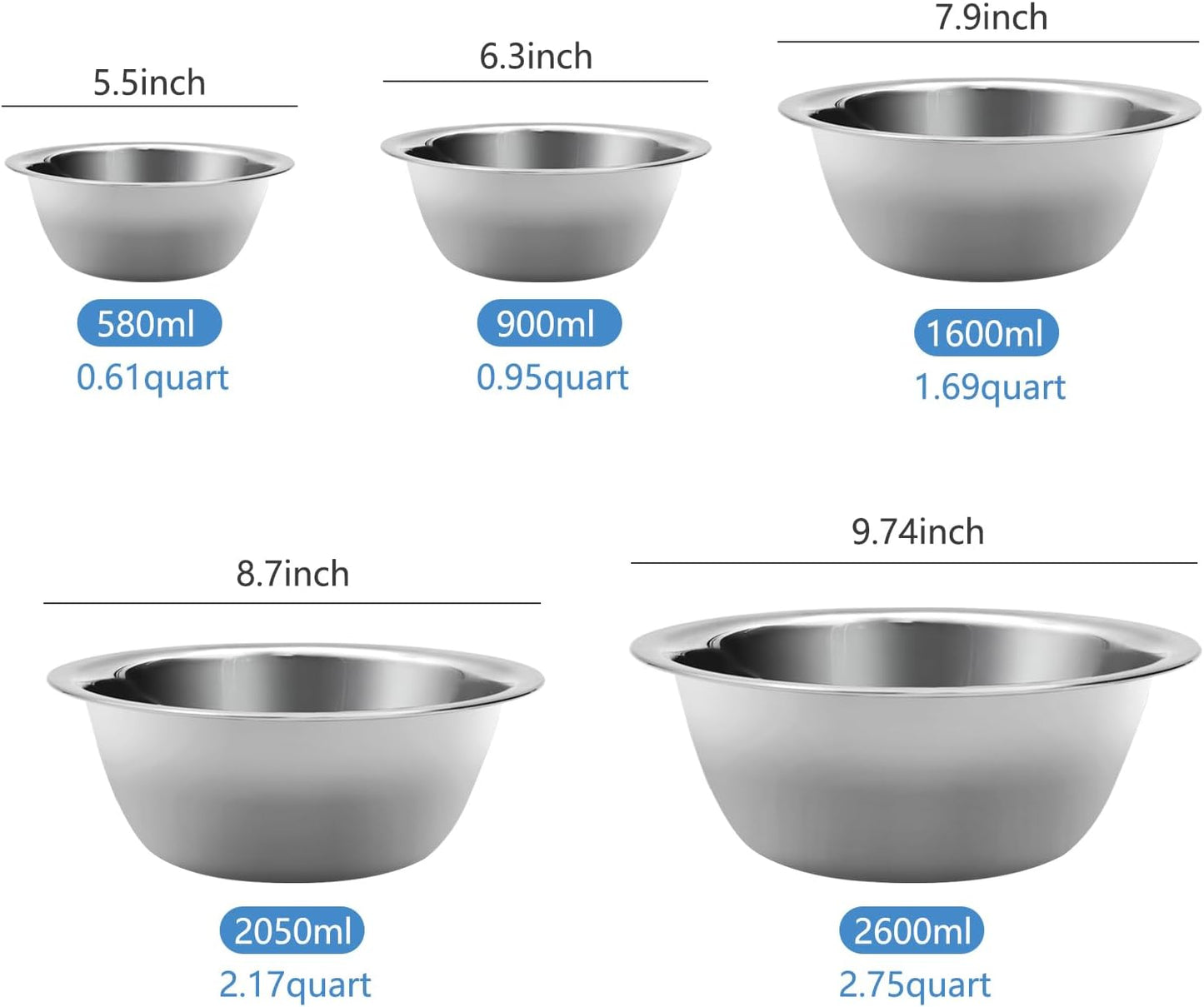 Dluxe Ave. Set of 5 Stainless Steel Mixing Bowls