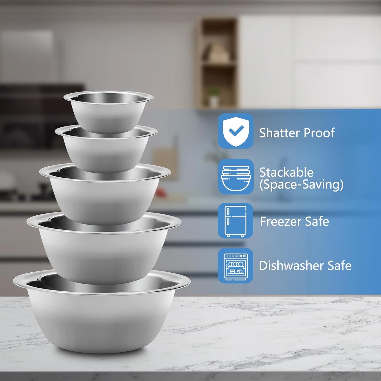 Dluxe Ave. Set of 5 Stainless Steel Mixing Bowls