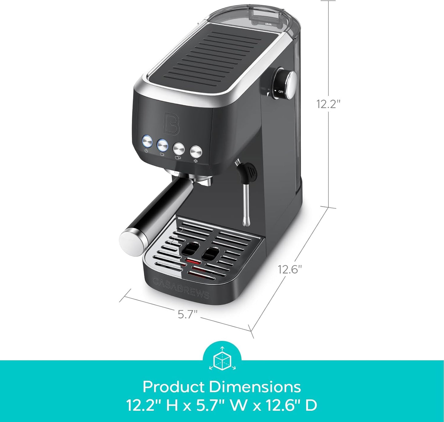Dluxe Ave. Professional Espresso Coffee Machine with Steam Milk Frother/ Coffee Maker Cappuccino Latte /49oz  (Black)