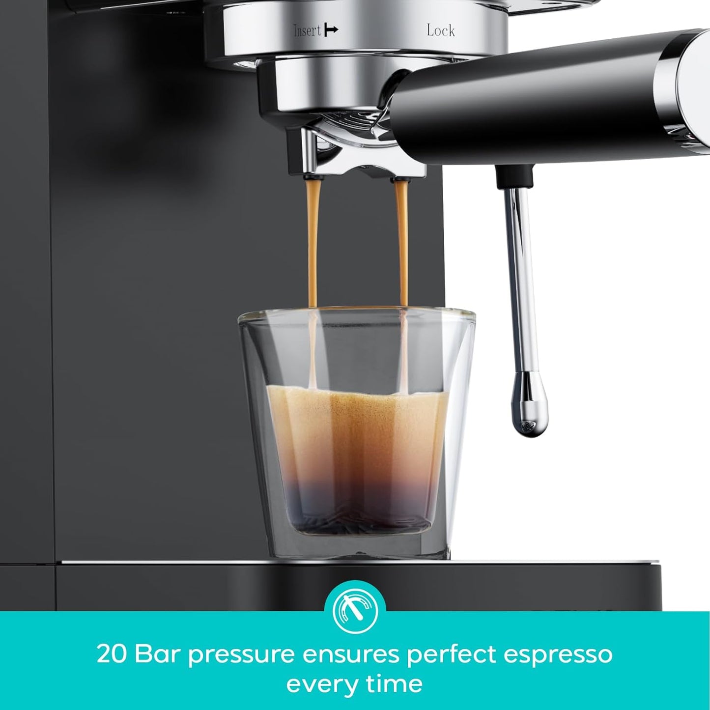 Dluxe Ave. Professional Espresso Coffee Machine with Steam Milk Frother/ Coffee Maker Cappuccino Latte /49oz  (Black)