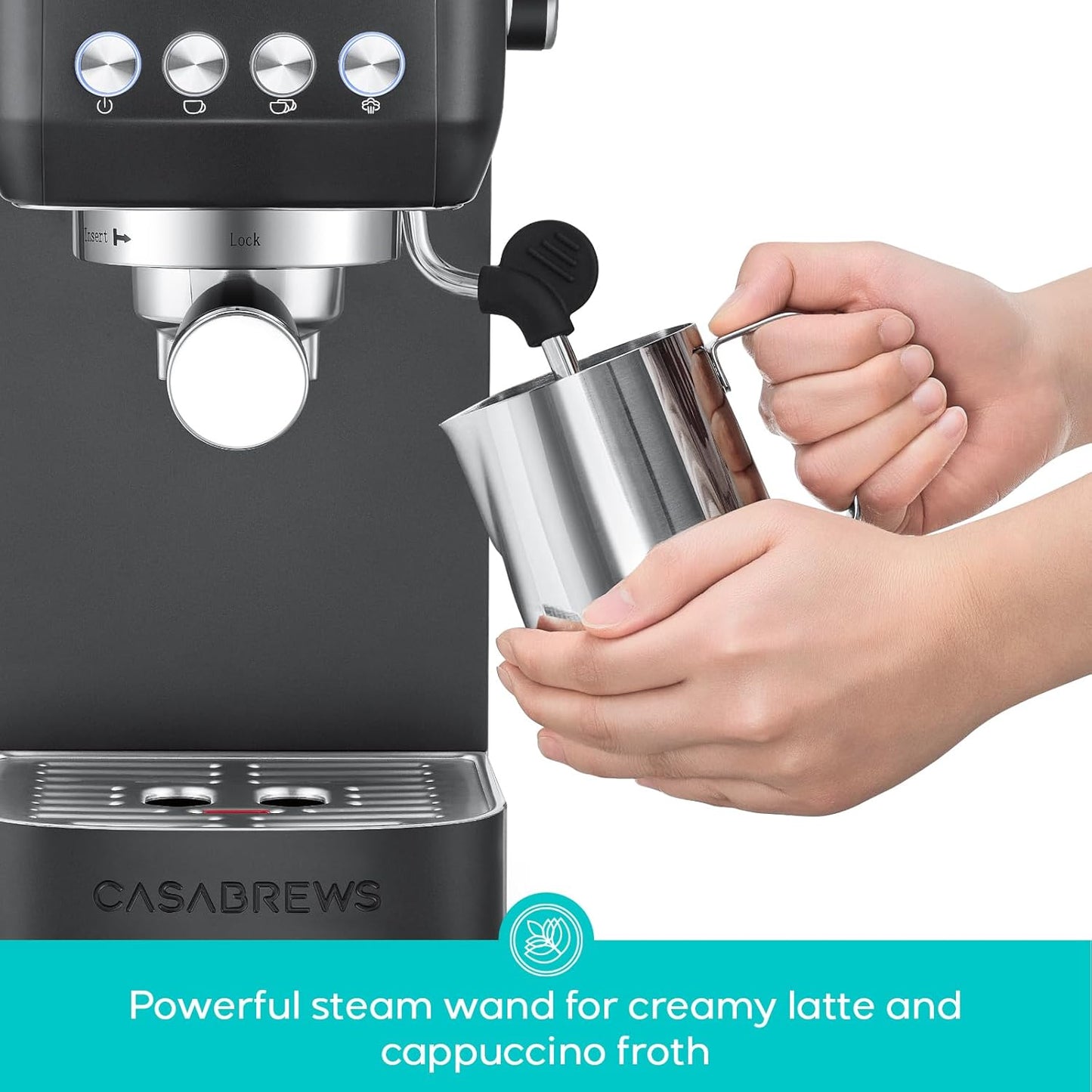 Dluxe Ave. Professional Espresso Coffee Machine with Steam Milk Frother/ Coffee Maker Cappuccino Latte /49oz  (Black)