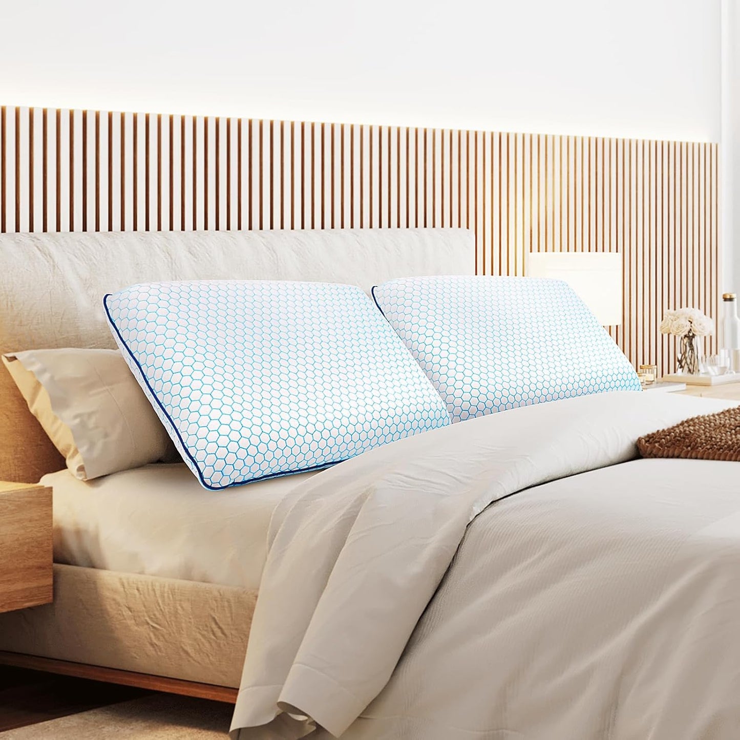 Dluxe Ave.  ( KING ) Memory Foam Pillows for Side Back and Stomach, {SOFT SUPPORT} Blue, Luxury Hotel Quality