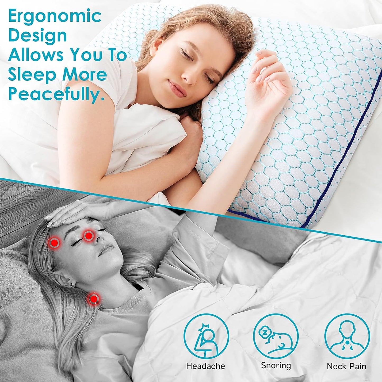Dluxe Ave.  ( KING ) Memory Foam Pillows for Side Back and Stomach, {SOFT SUPPORT} Blue, Luxury Hotel Quality