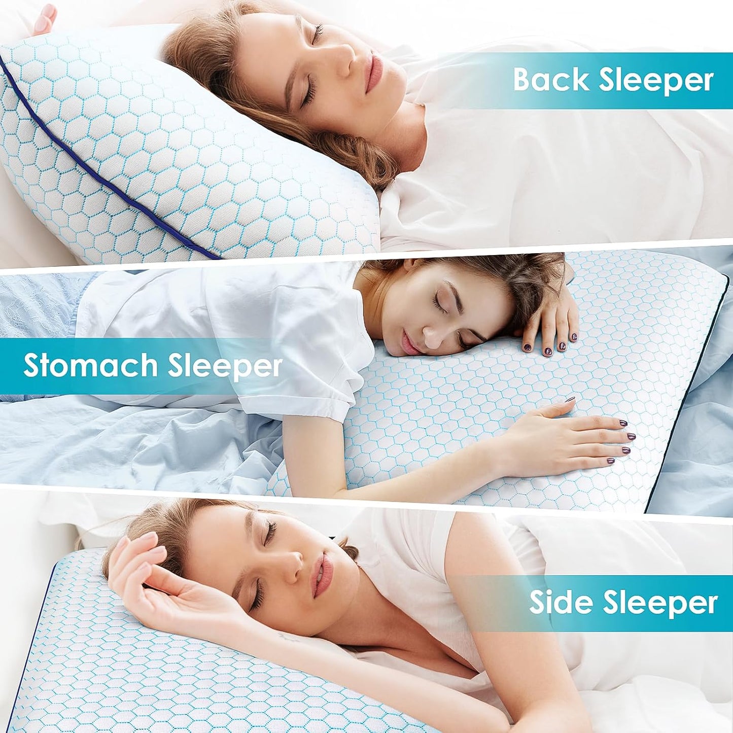 Dluxe Ave.  ( KING ) Memory Foam Pillows for Side Back and Stomach, {SOFT SUPPORT} Blue, Luxury Hotel Quality