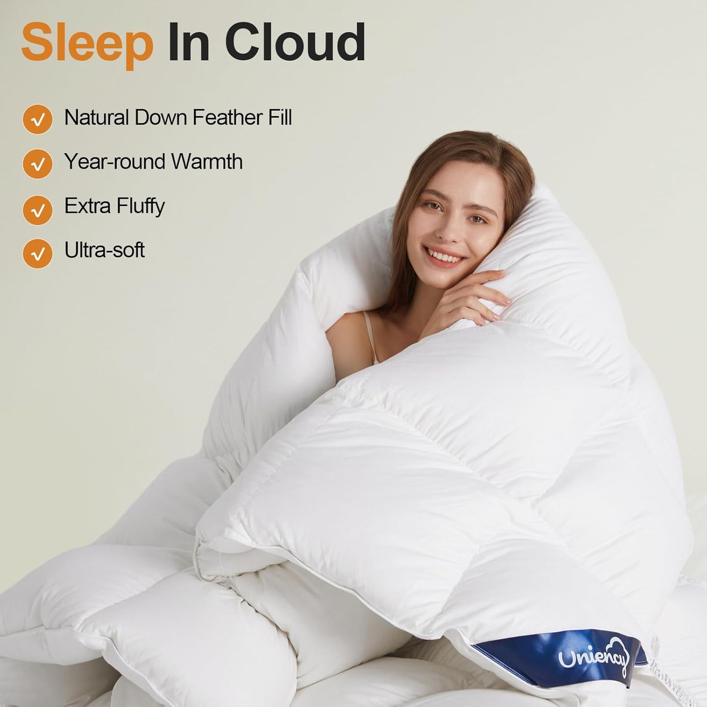 Dluxe Ave. ( QUEEN ) Feather Down Comforter for All Season/ Extra Fluffy Down {Duvet} Insert with Corner Tabs/ Hotel Bedding Comforter/ White