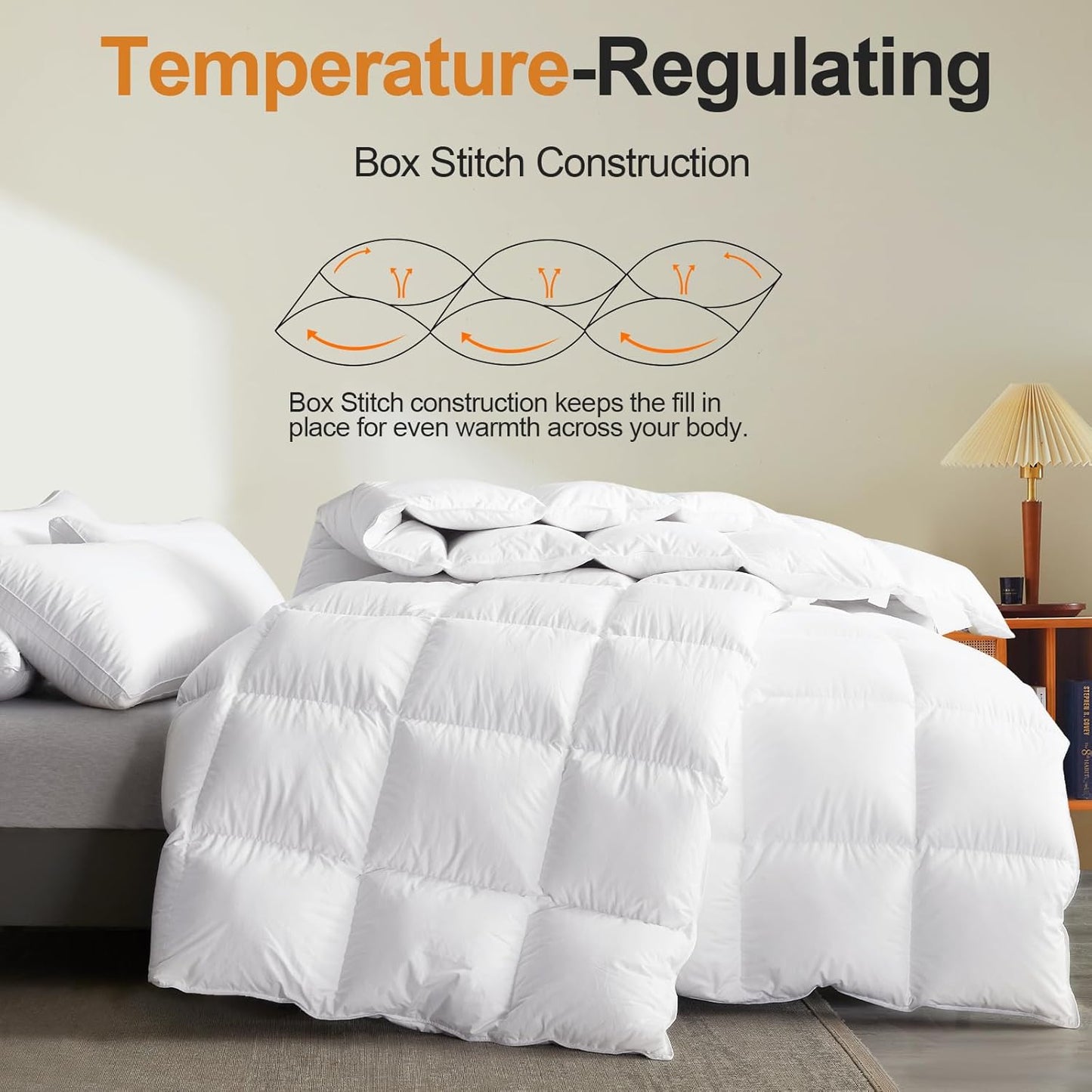 Dluxe Ave. ( QUEEN ) Feather Down Comforter for All Season/ Extra Fluffy Down {Duvet} Insert with Corner Tabs/ Hotel Bedding Comforter/ White