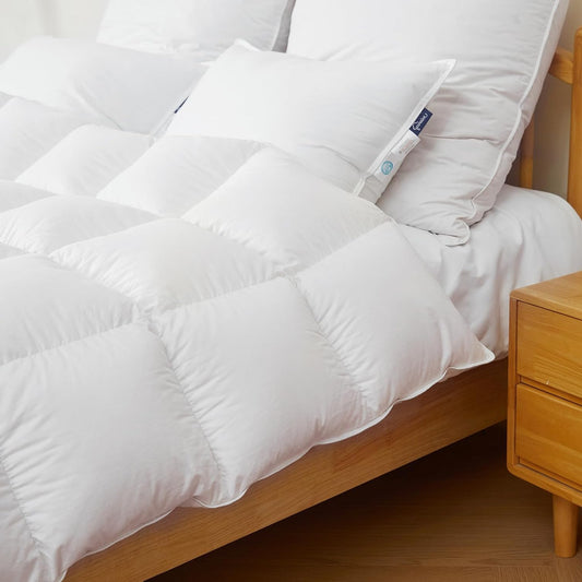 Dluxe Ave. ( QUEEN ) Feather Down Comforter, All Season, Extra Fluffy Down Duvet Insert with Corner Tabs, Hotel Bedding Comforter/ White