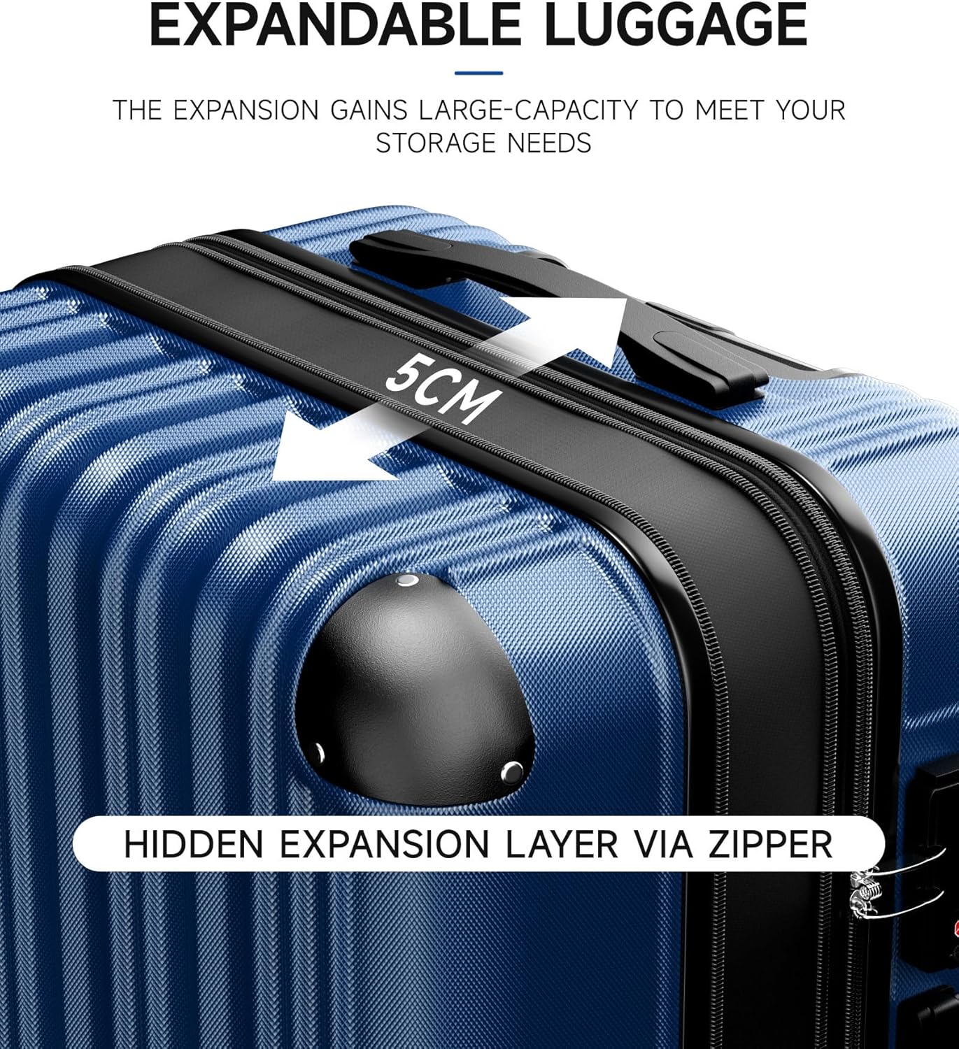 Dluxe Ave. 20inch Expandable Carry on Luggage/ Airline Approved Hard Shell/ Spinner Suitcase with Wheels for Business/Travel (Dark Blue)