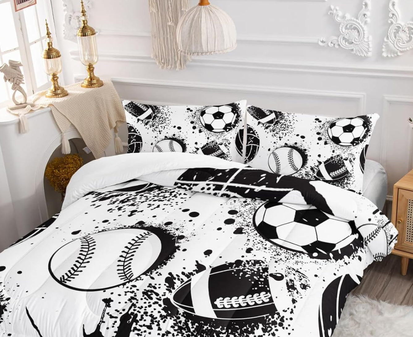Dluxe Ave. ( FULL ) 3 Pcs Comforter Set, Black & White