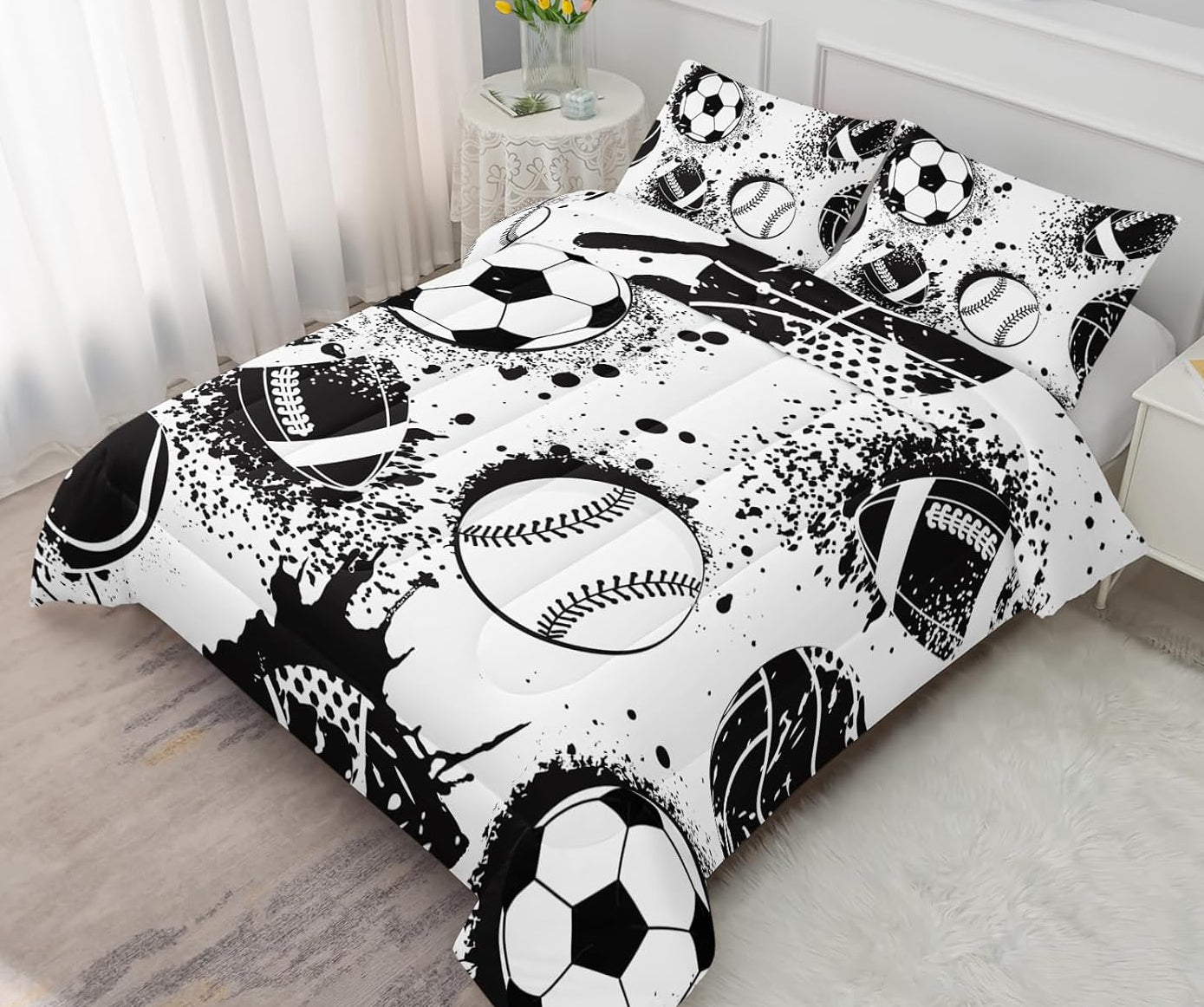 Dluxe Ave. ( FULL ) 3 Pcs Comforter Set, Black & White