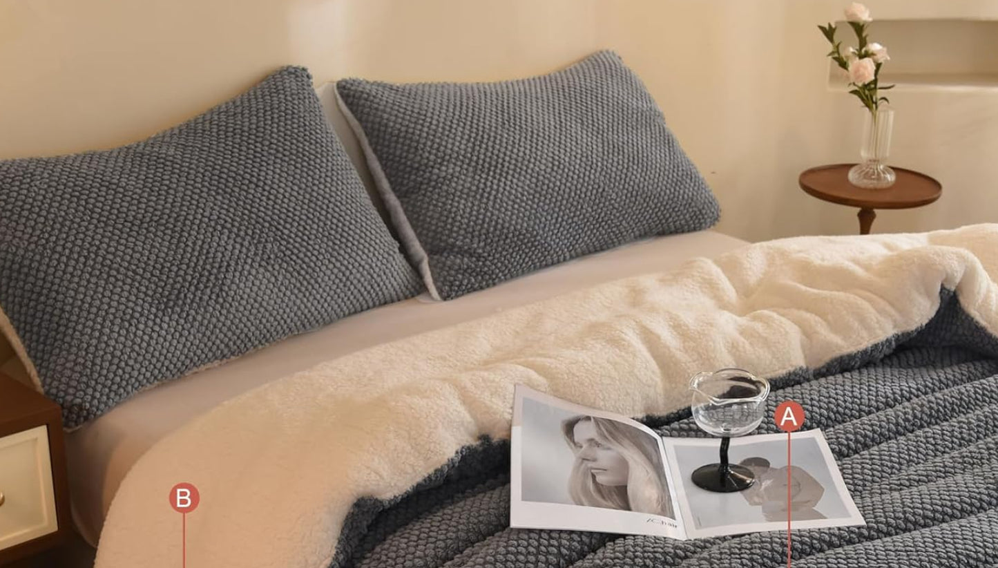 Dluxe Ave. ( KING ) 3 Pcs Jacquard Design Comforter Set, Ultra-Soft, Sherpa Fur Plush, Luxury Cozy Bedding, 104"x90" Grey