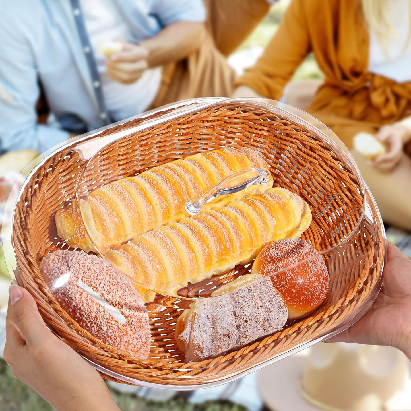 Dluxe Ave. Wicker Bread Baskets with Lid/ set of 2 (13.78 x 9.84 Inch 15.75 x 11.81 Inch)