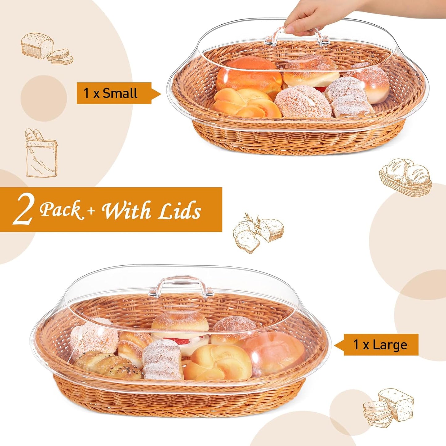 Dluxe Ave. Wicker Bread Baskets with Lid/ set of 2 (13.78 x 9.84 Inch 15.75 x 11.81 Inch)