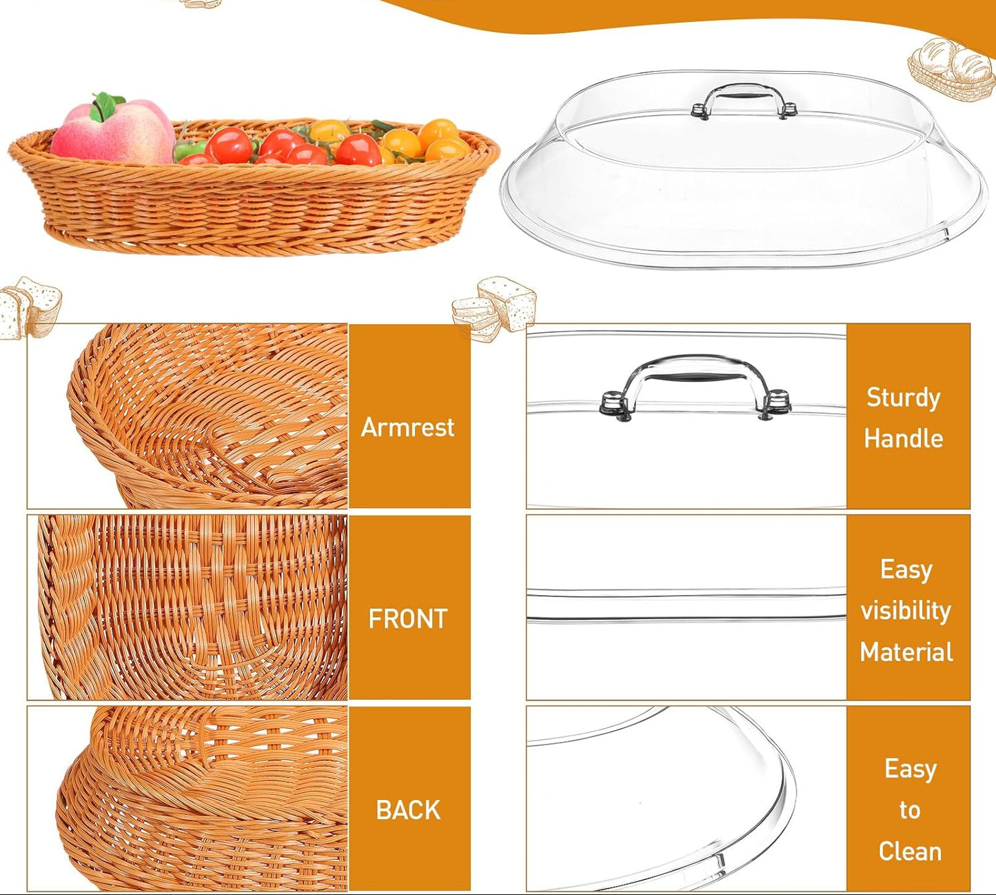 Dluxe Ave. Wicker Bread Baskets with Lid/ set of 2 (13.78 x 9.84 Inch 15.75 x 11.81 Inch)