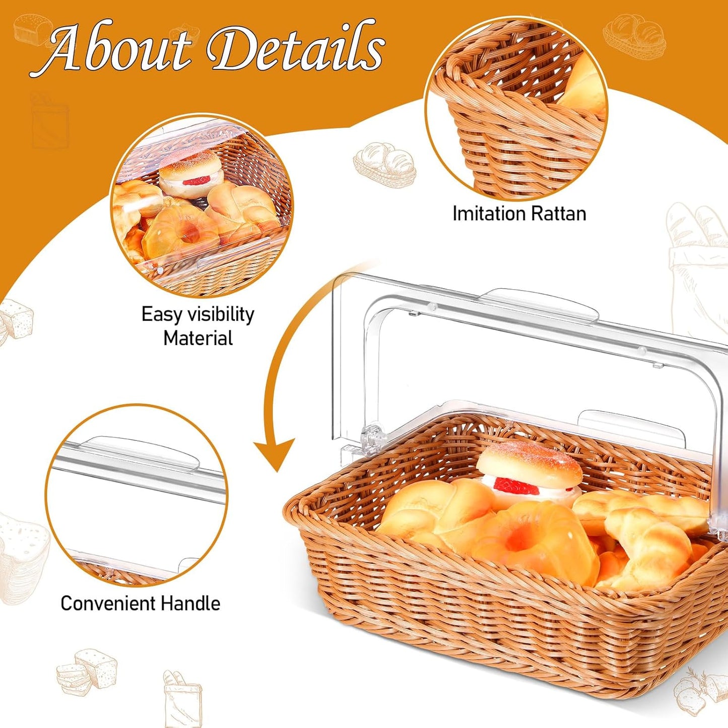 Dluxe Ave. 2 Sets Bread Baskets with Acrylic Lids and Kitchen Serving Tongs (13.78 x 10.63 Inch)