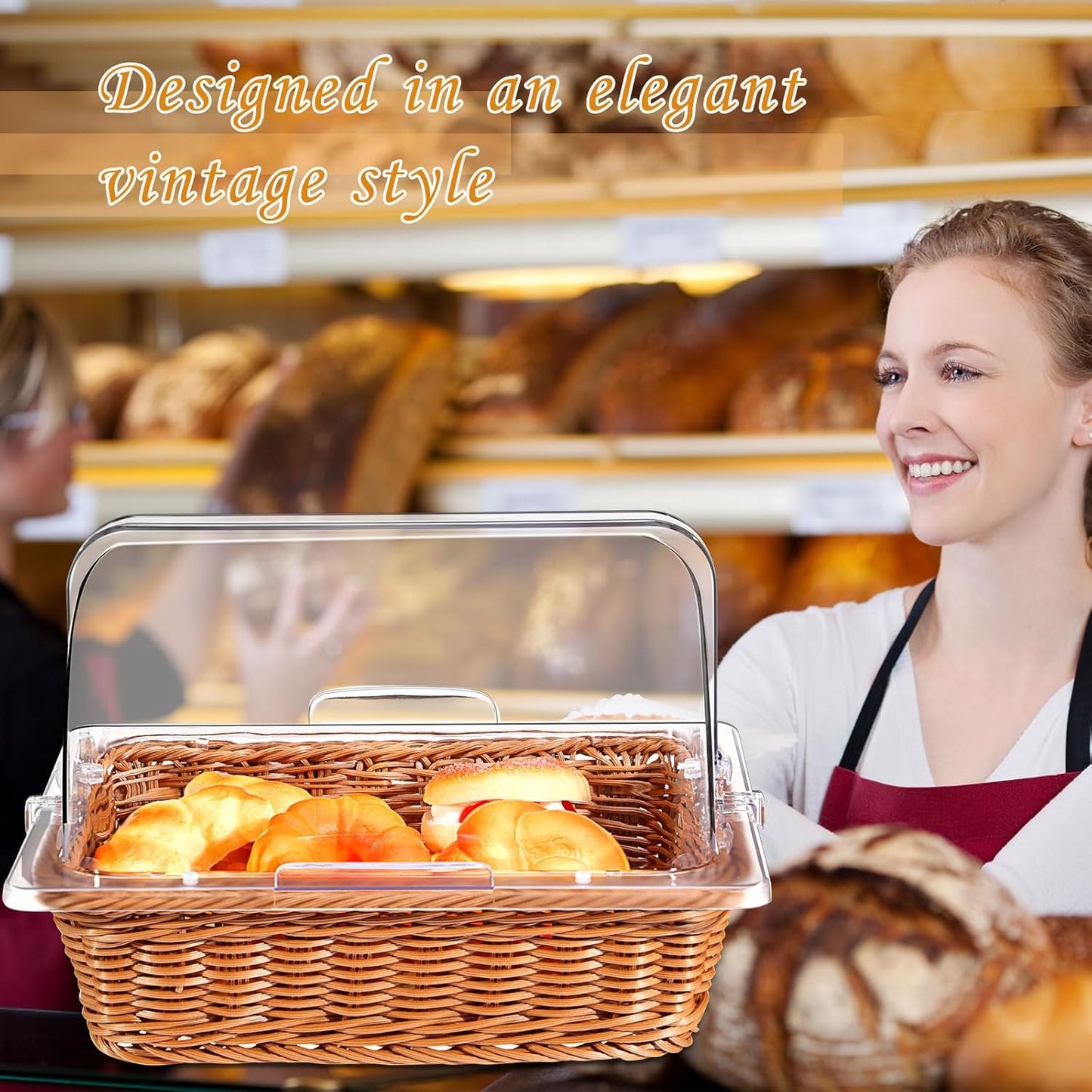 Dluxe Ave. 2 Sets Bread Baskets with Acrylic Lids and Kitchen Serving Tongs (13.78 x 10.63 Inch)