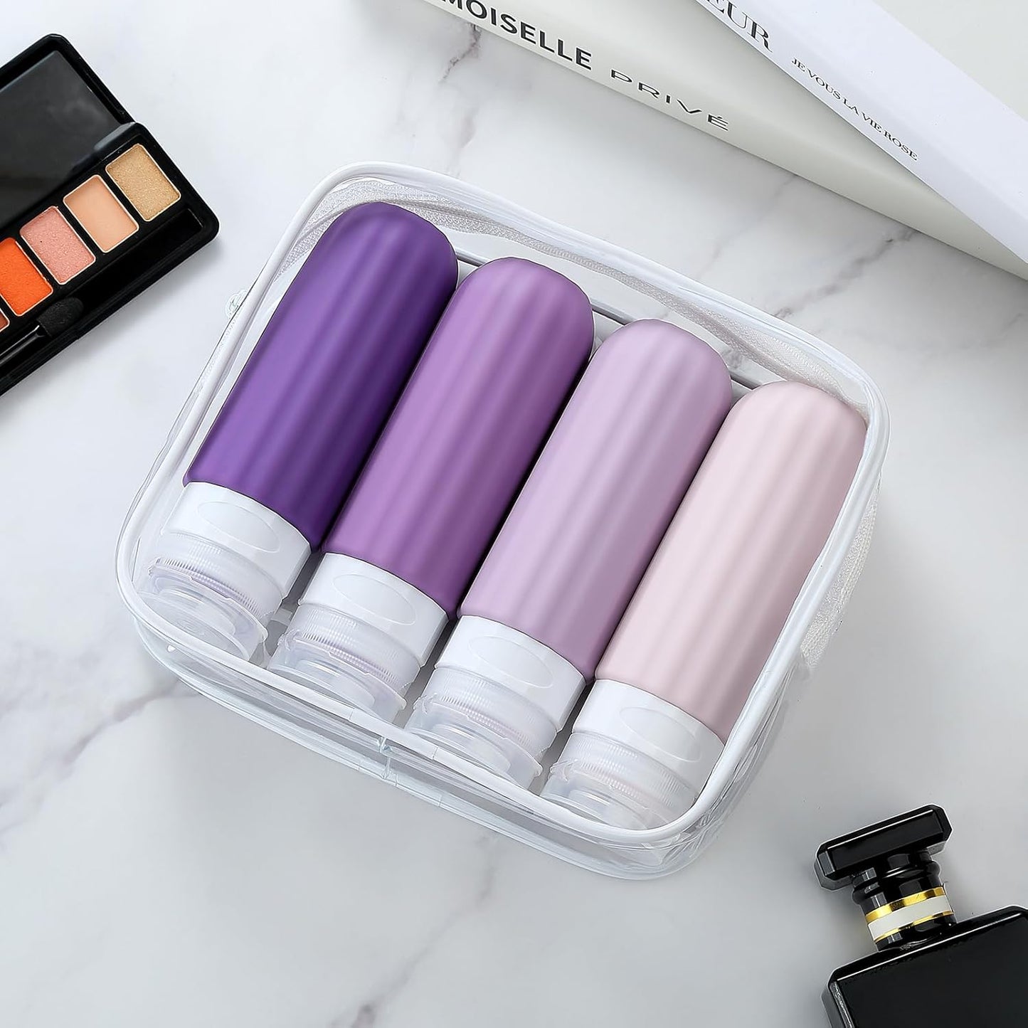 Dluxe Ave. Travel Bottles for Toiletries/ TSA Approved/ Silicone BPA Free/ 3oz Leak Proof/ 4 Pack