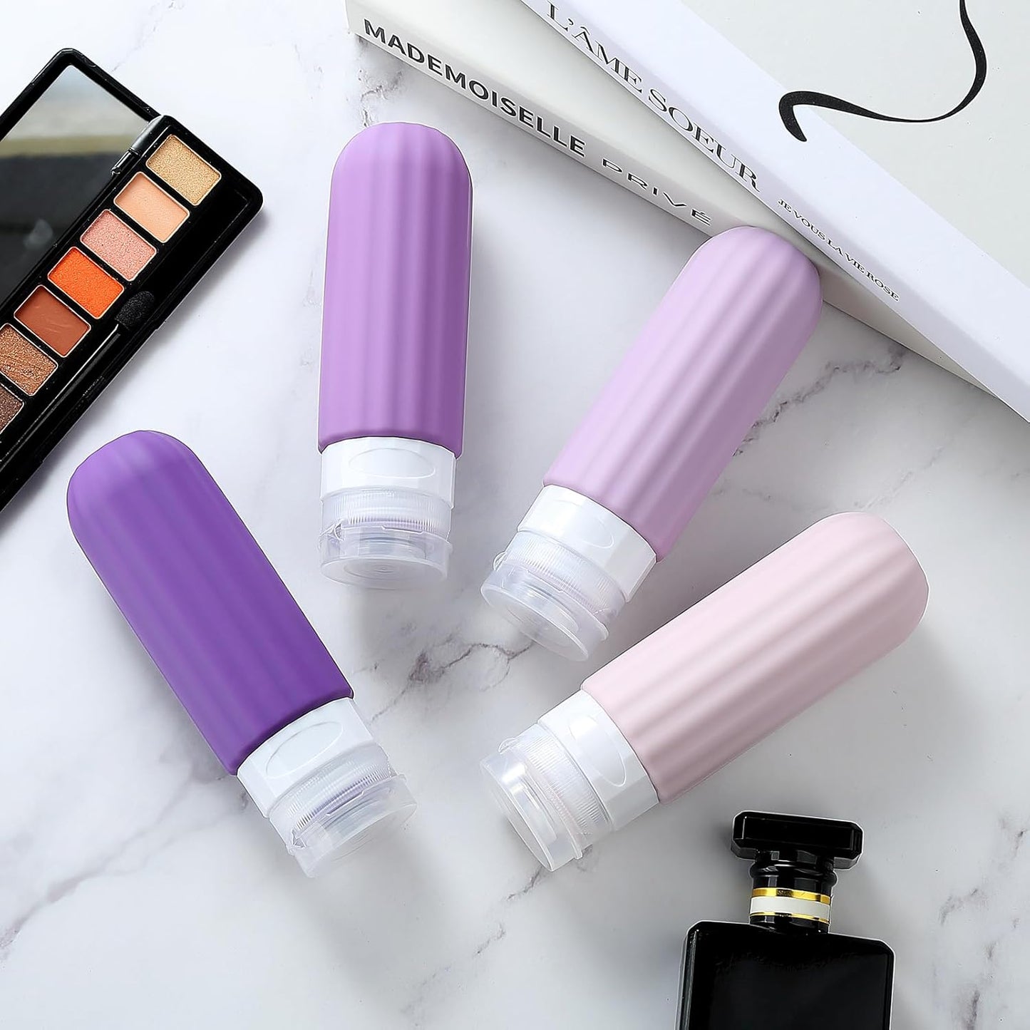 Dluxe Ave. Travel Bottles for Toiletries/ TSA Approved/ Silicone BPA Free/ 3oz Leak Proof/ 4 Pack