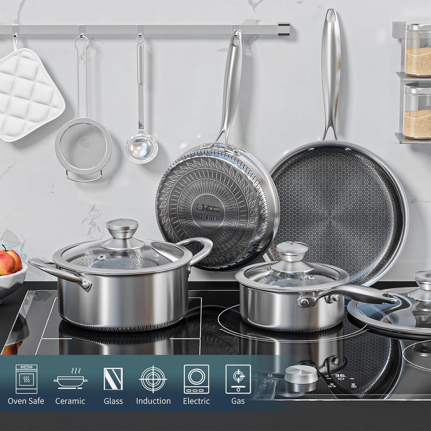 Dluxe Ave. AuFranc® Hybrid Nonstick Stainless Steel Pots and Pans Set Induction Cookware