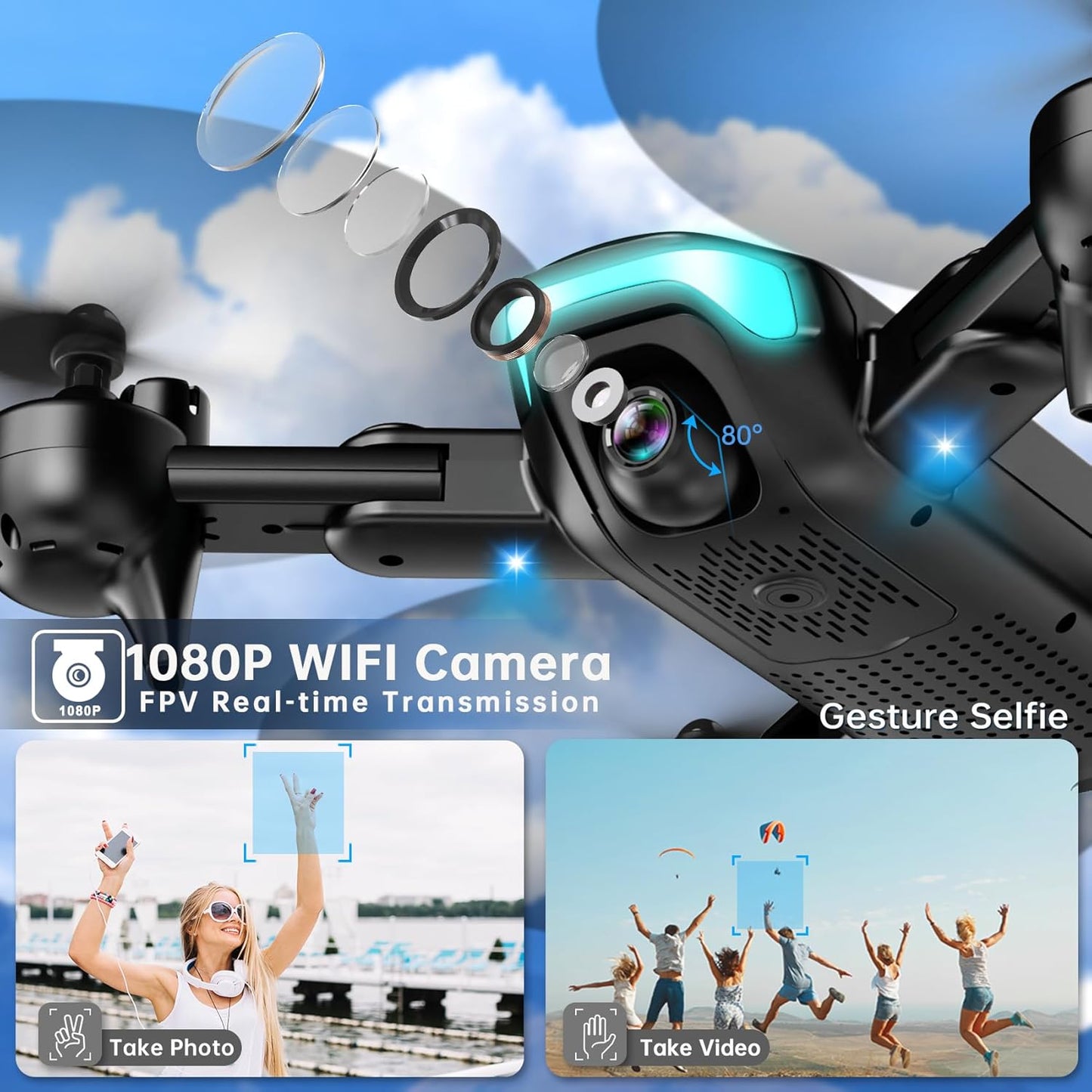 Dluxe Ave. Drone with Camera/ Foldable Drone for Kids Adults/ 1080P FPV Camera