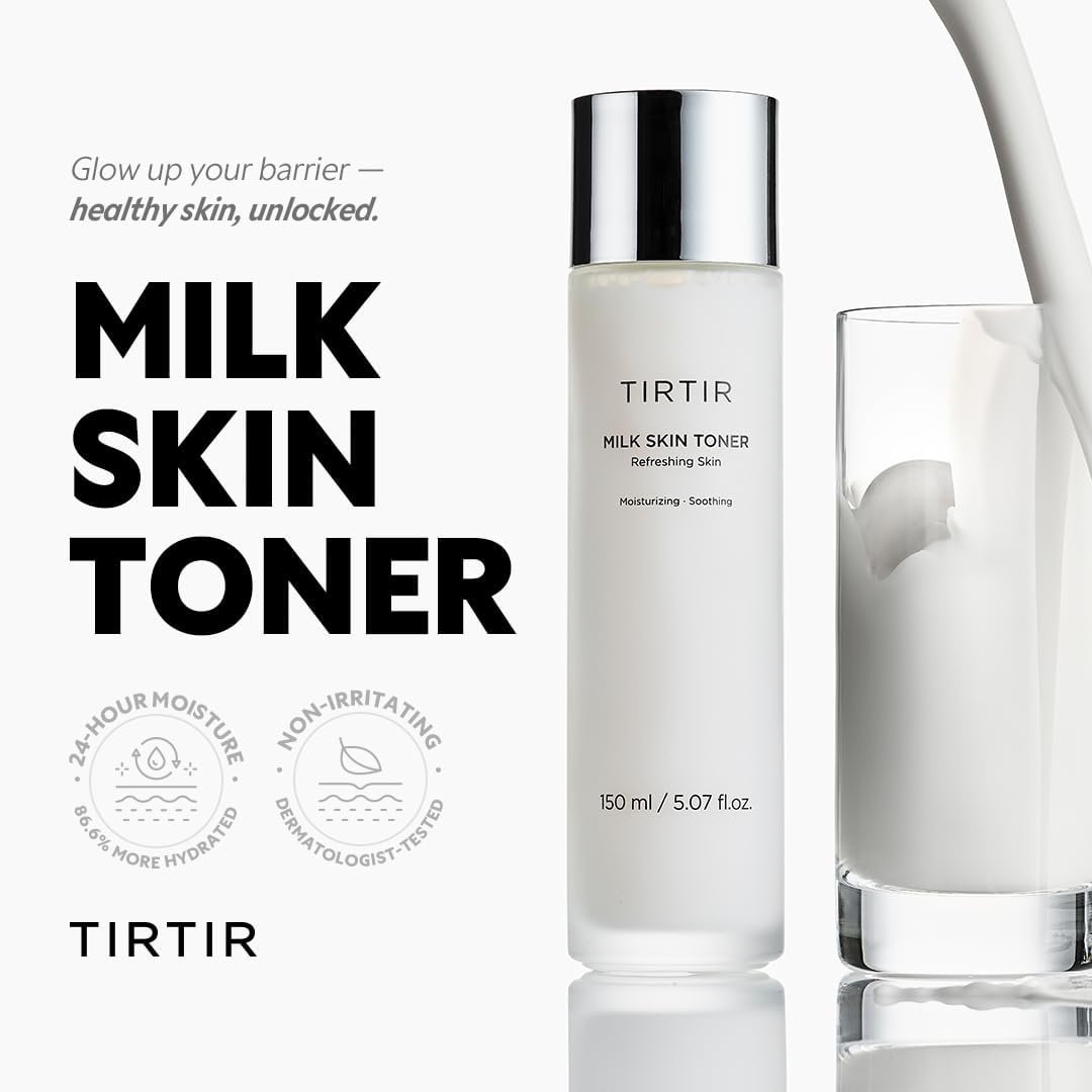 Dluxe Ave. TIRTIR Milk Skin Rice Toner | Deep Moisturizing Hydrating Toner for face Niacinamide Ceramide Rice Bran Extract Nature-Oriented Ingredients for Korean Skin Care Vegan 1.69 Fl Oz