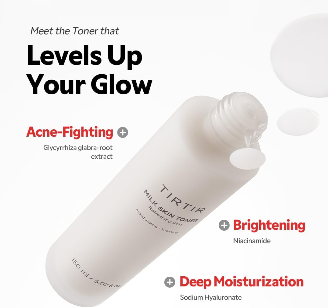 Dluxe Ave. TIRTIR Milk Skin Rice Toner | Deep Moisturizing Hydrating Toner for face Niacinamide Ceramide Rice Bran Extract Nature-Oriented Ingredients for Korean Skin Care Vegan 1.69 Fl Oz
