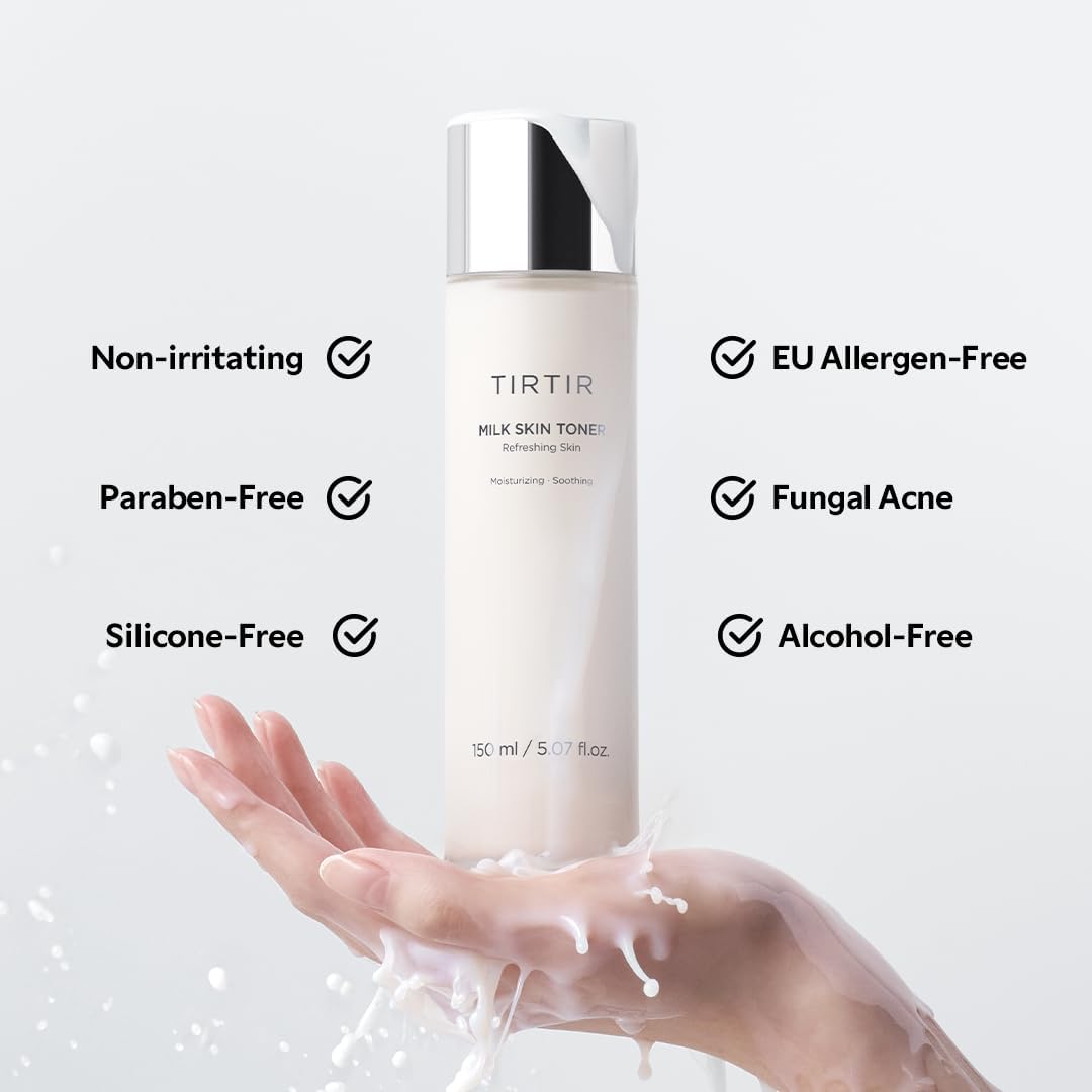 Dluxe Ave. TIRTIR Milk Skin Rice Toner | Deep Moisturizing Hydrating Toner for face Niacinamide Ceramide Rice Bran Extract Nature-Oriented Ingredients for Korean Skin Care Vegan 1.69 Fl Oz